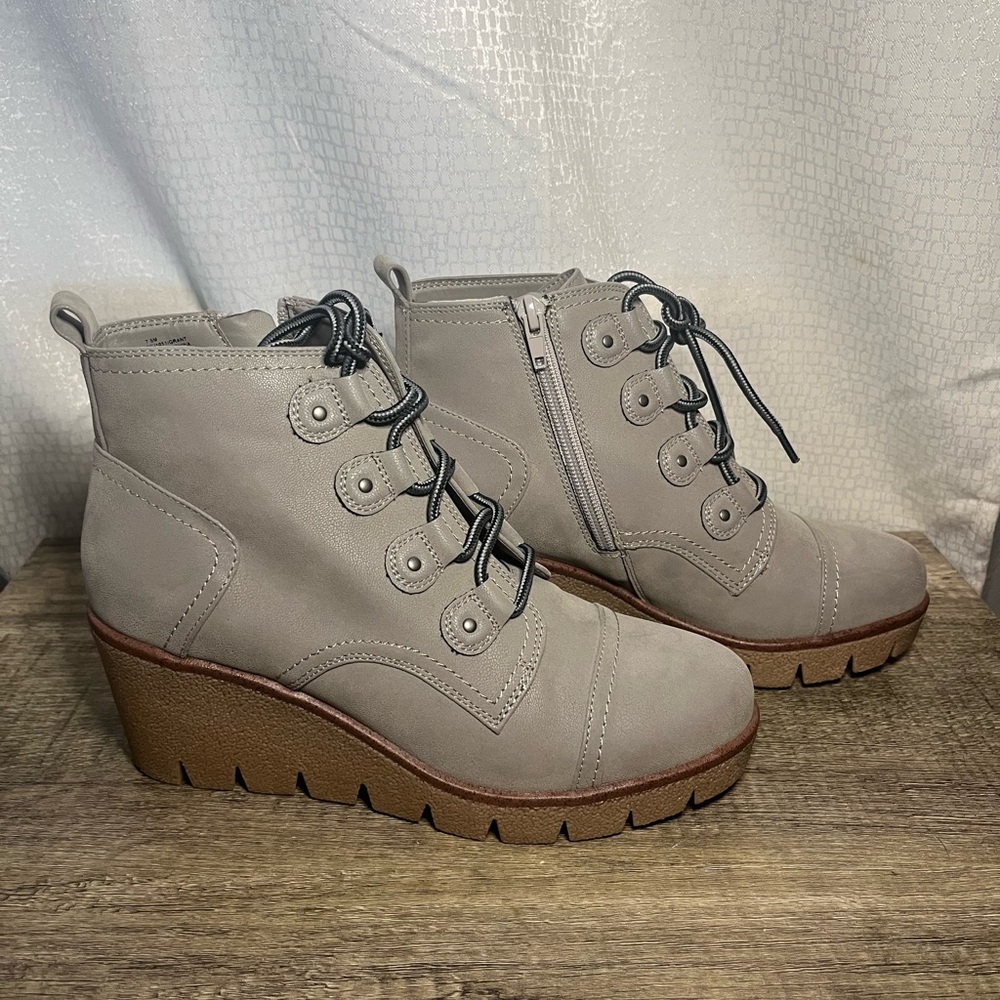 MIA Gray Lace Up Wedge Boots